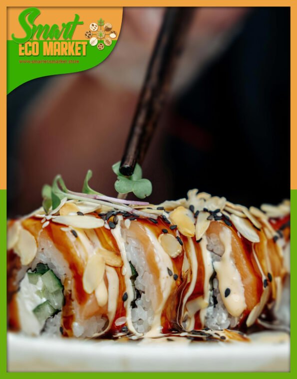 Plato de Sushi con Semillas de Sésamo Negro.